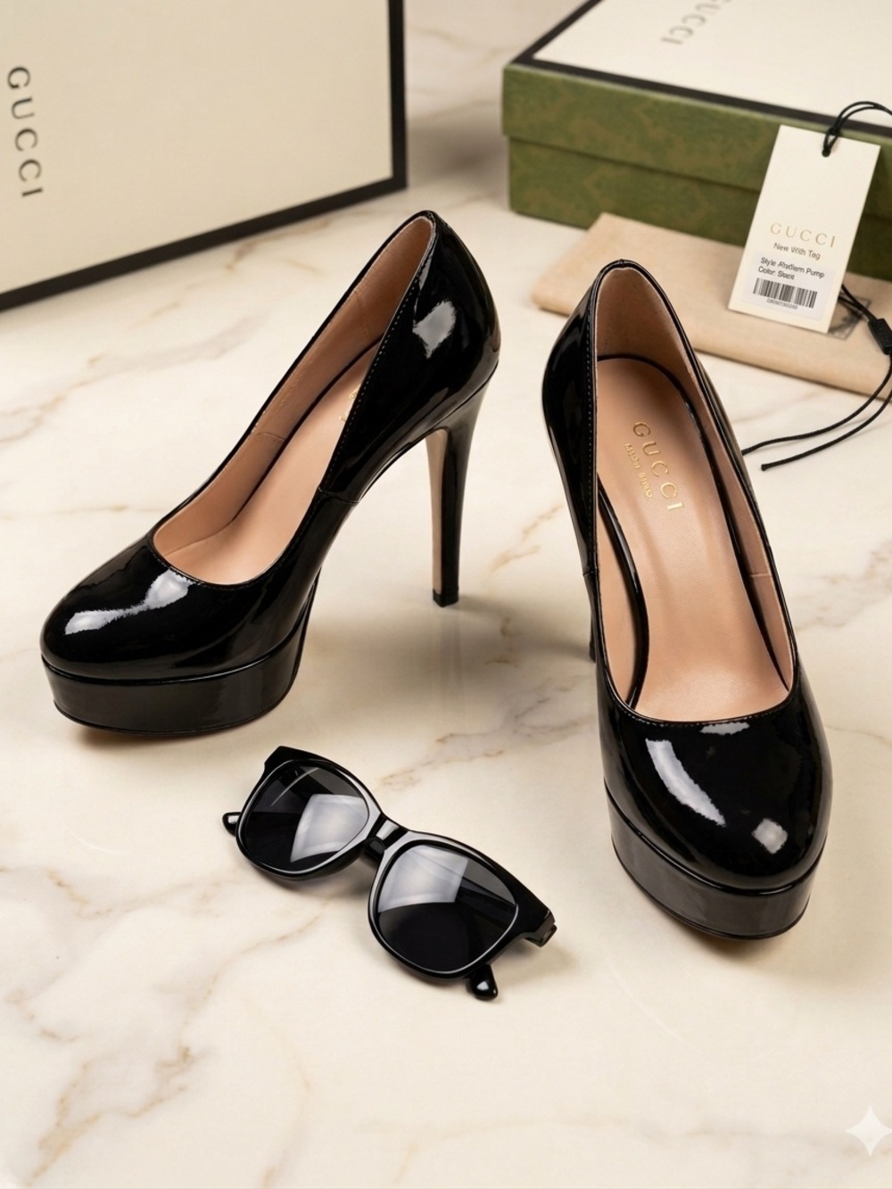 Gucci Black Patent Leather Platform Stiletto Pumps
